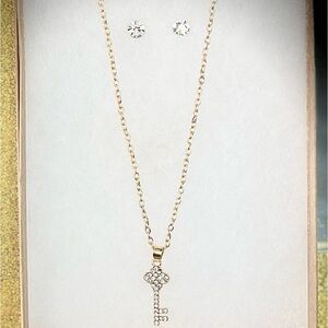 KEY RHINESTONES NECKLACE AND EARRINGS SET